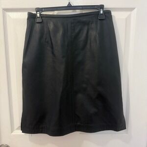 Vintage 100% Genuine Leather Yvonne Marie Size 8 Womens Black Pencil Skirt